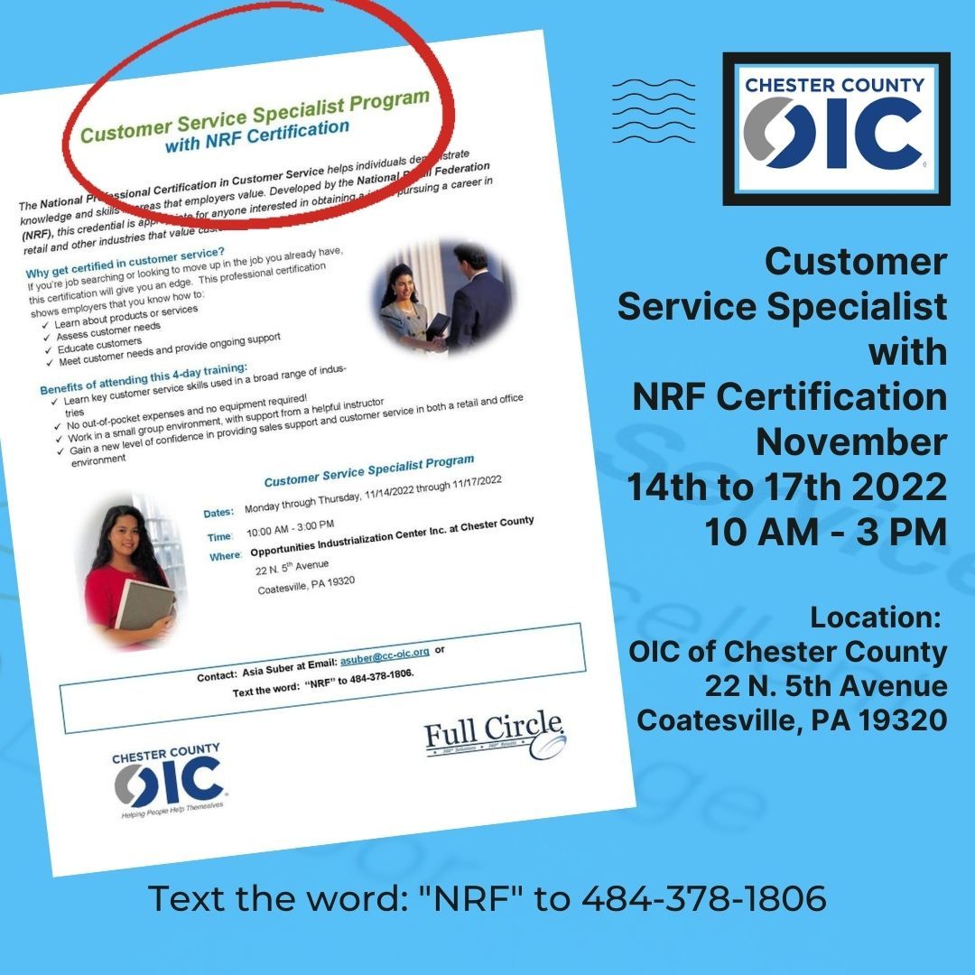 Free Customer Service Certification Chester County OIC