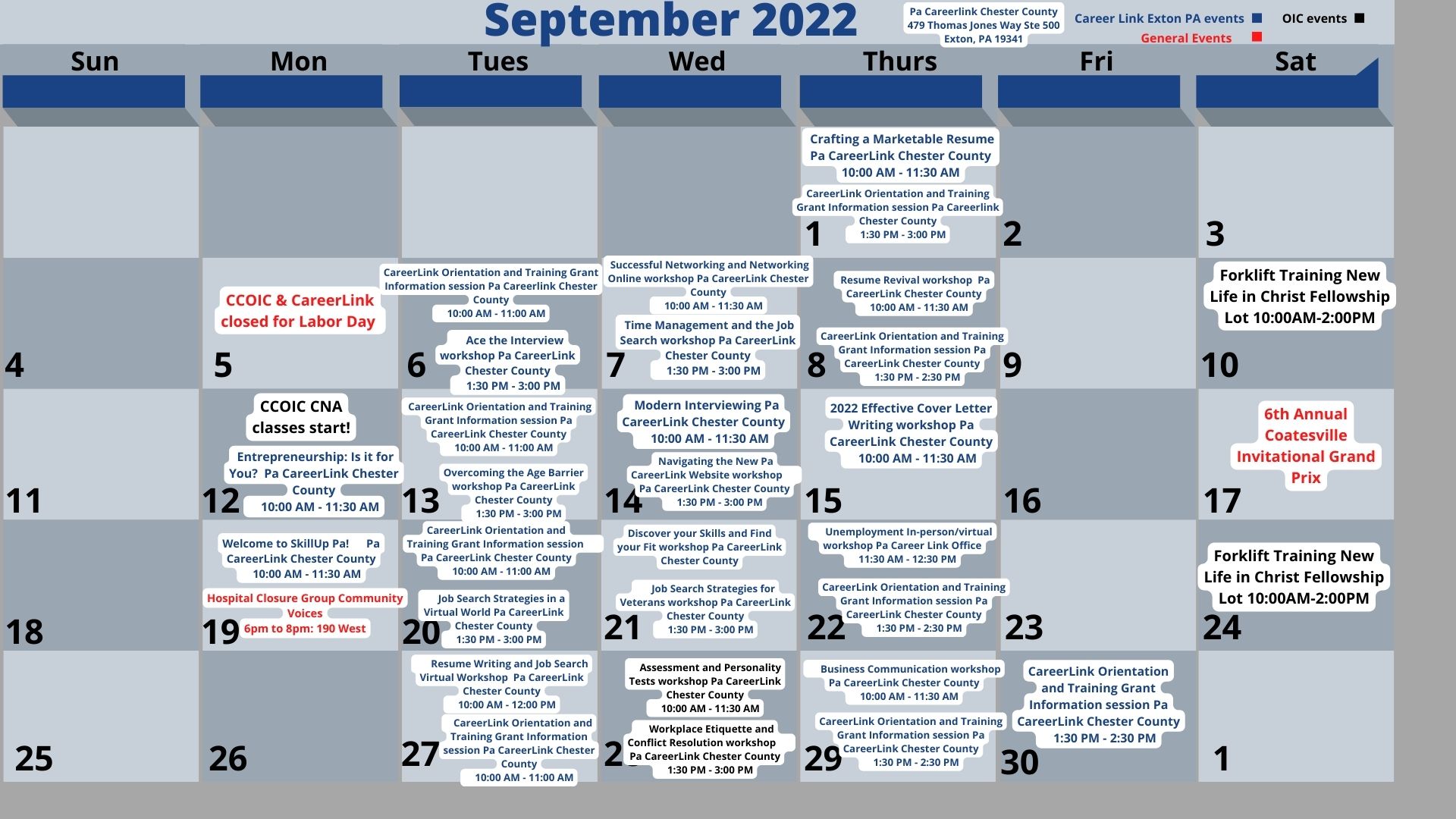 September Schedule 2022