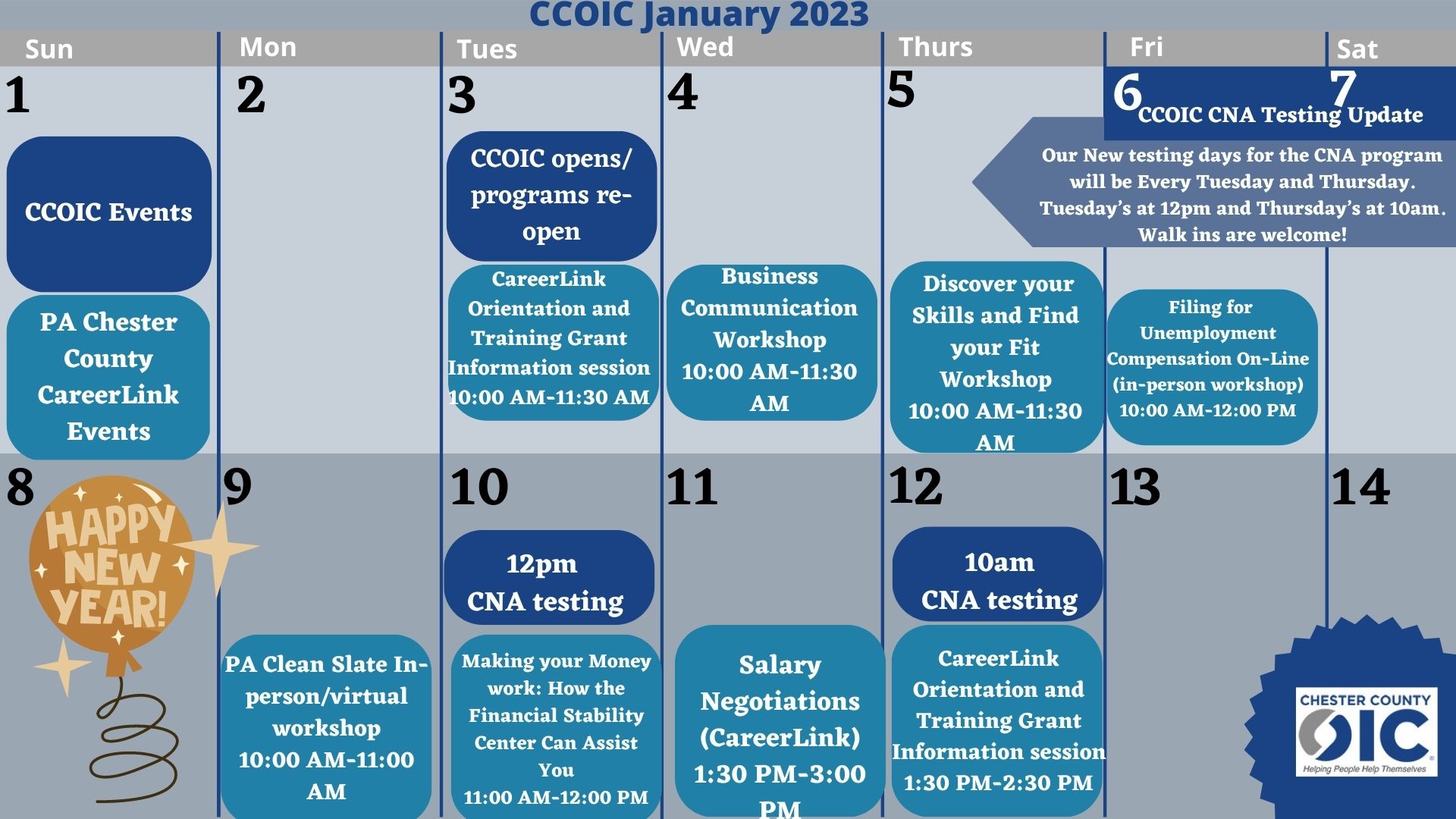 January 2023 CCOIC Calendar